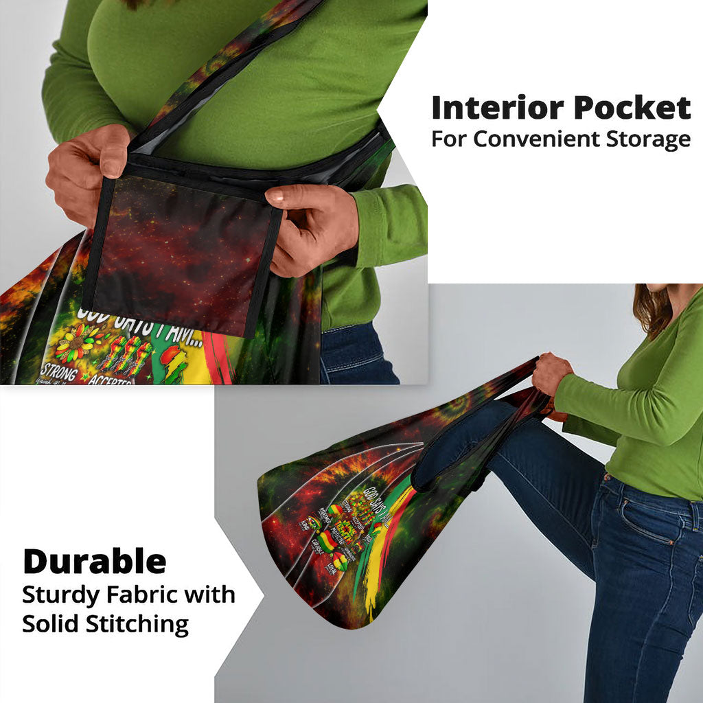 Juneteenth God Says I Am Christian Freedom Grocery Bag Pan African Flag Colors Tie Dye Galaxy
