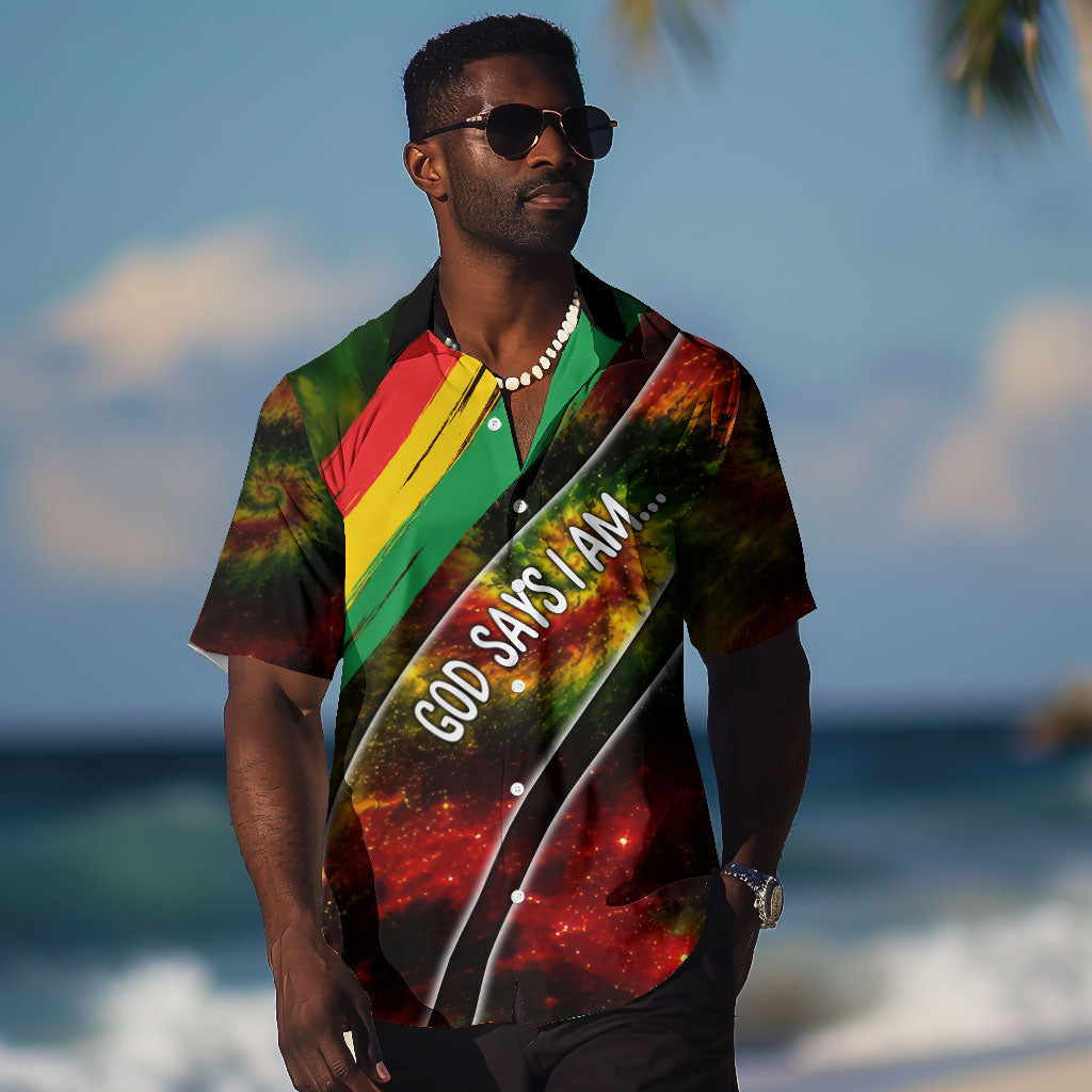 Juneteenth God Says I Am Christian Freedom Hawaiian Shirt Pan African Flag Colors Tie Dye Galaxy