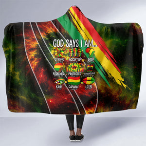 Juneteenth God Says I Am Christian Freedom Hooded Blanket Pan African Flag Colors Tie Dye Galaxy