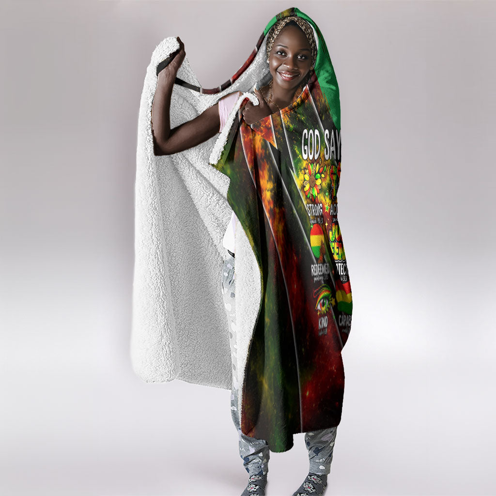 Juneteenth God Says I Am Christian Freedom Hooded Blanket Pan African Flag Colors Tie Dye Galaxy