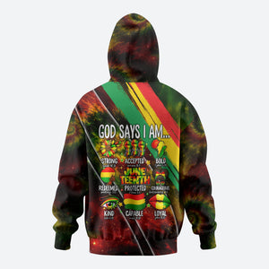 Juneteenth God Says I Am Christian Freedom Hoodie Pan African Flag Colors Tie Dye Galaxy