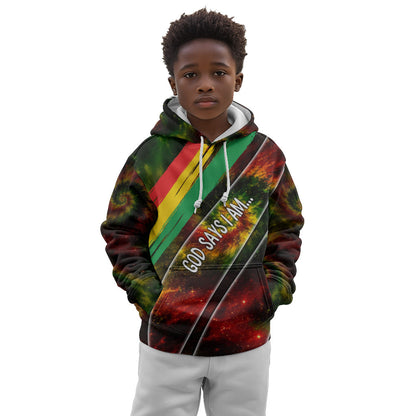Juneteenth God Says I Am Christian Freedom Kid Hoodie Pan African Flag Colors Tie Dye Galaxy