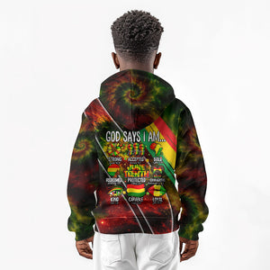 Juneteenth God Says I Am Christian Freedom Kid Hoodie Pan African Flag Colors Tie Dye Galaxy