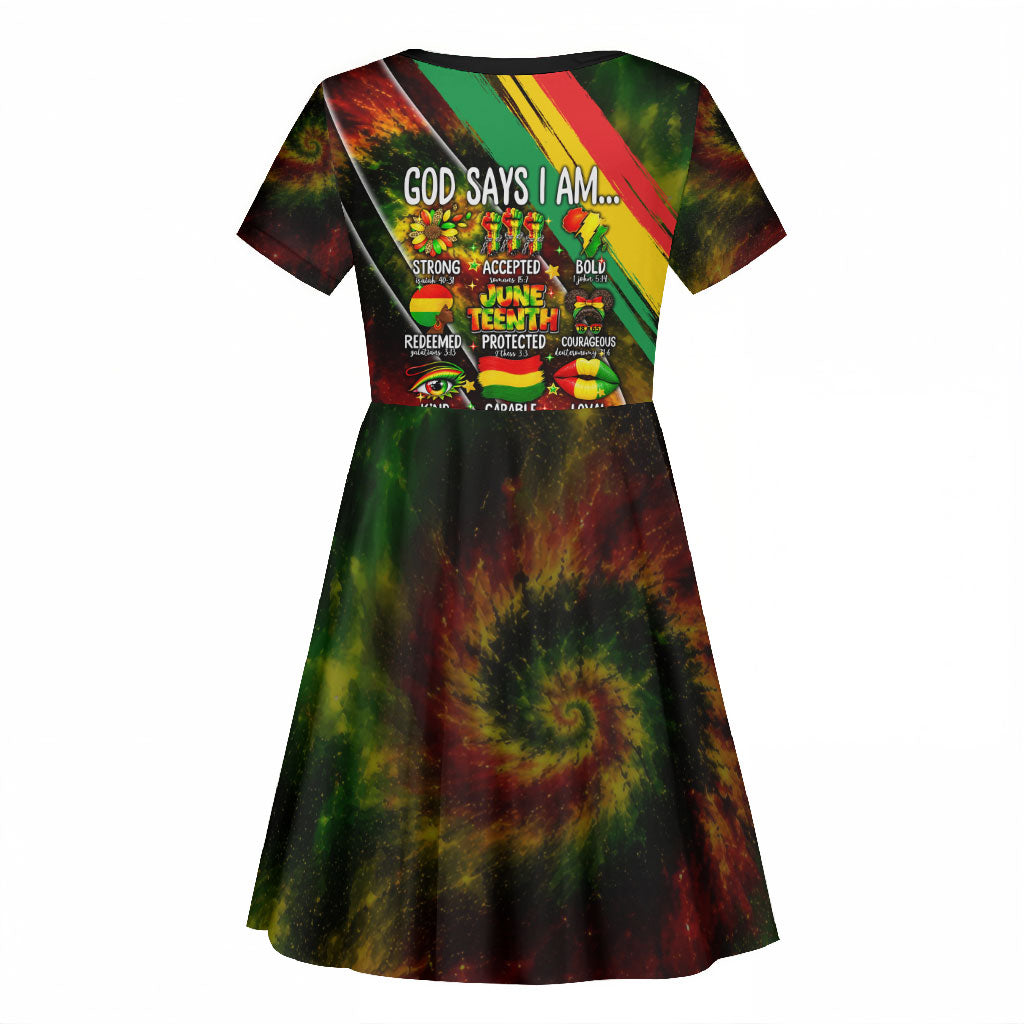 Juneteenth God Says I Am Christian Freedom Kid Short Sleeve Dress Pan African Flag Colors Tie Dye Galaxy
