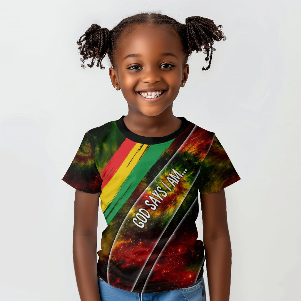 Juneteenth God Says I Am Christian Freedom Kid T shirt Pan African Flag Colors Tie Dye Galaxy