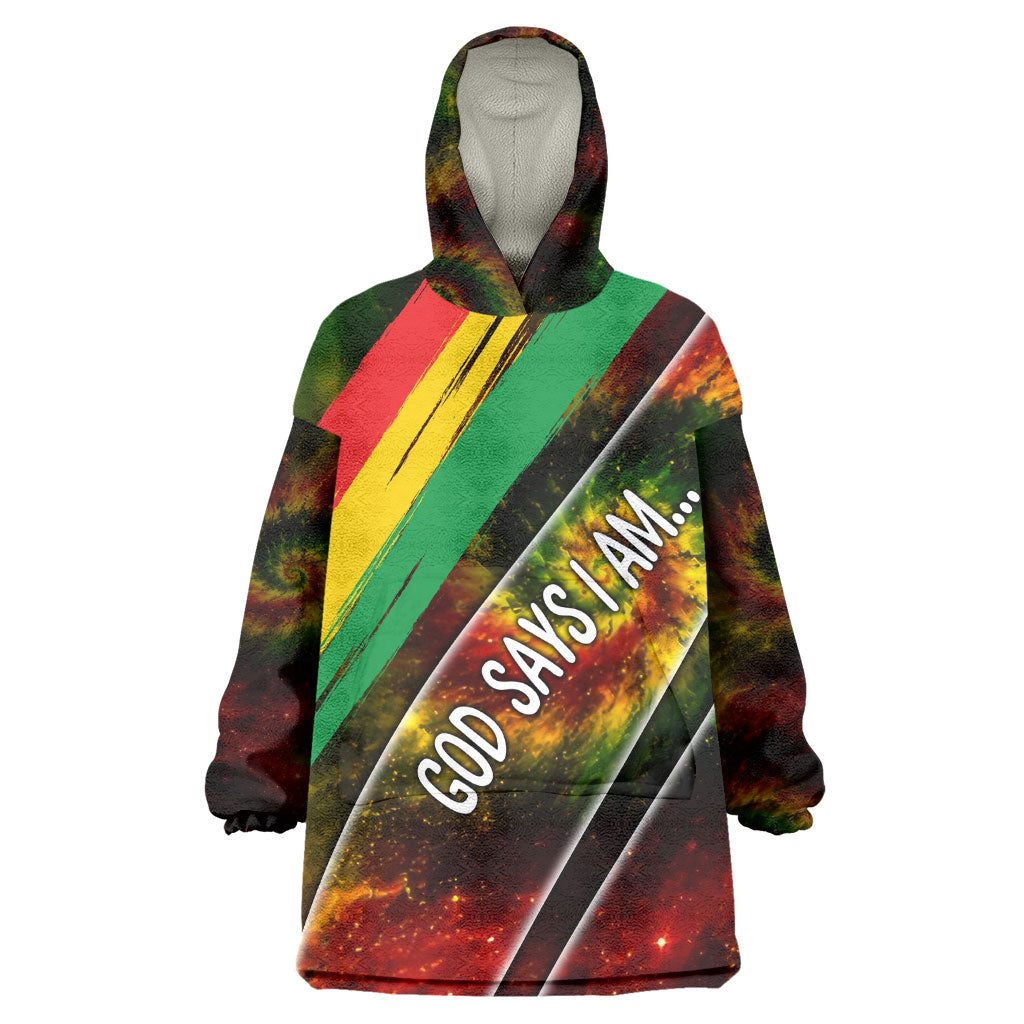 Juneteenth God Says I Am Christian Freedom Kid Wearable Blanket Hoodie Pan African Flag Colors Tie Dye Galaxy
