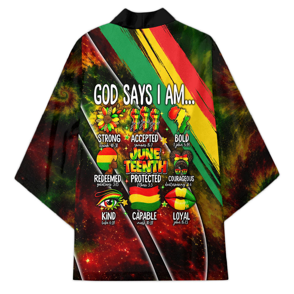 Juneteenth God Says I Am Christian Freedom Kimono Pan African Flag Colors Tie Dye Galaxy