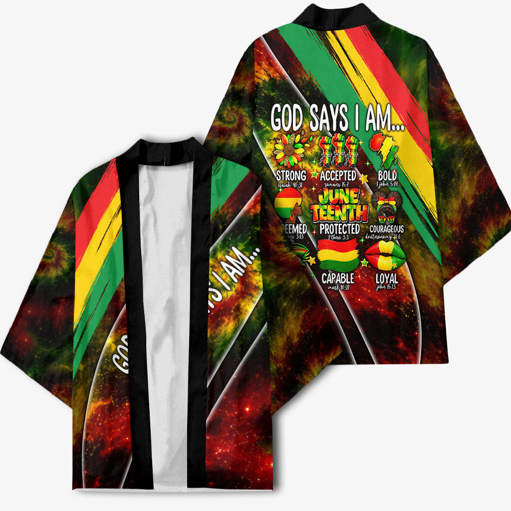 Juneteenth God Says I Am Christian Freedom Kimono Pan African Flag Colors Tie Dye Galaxy