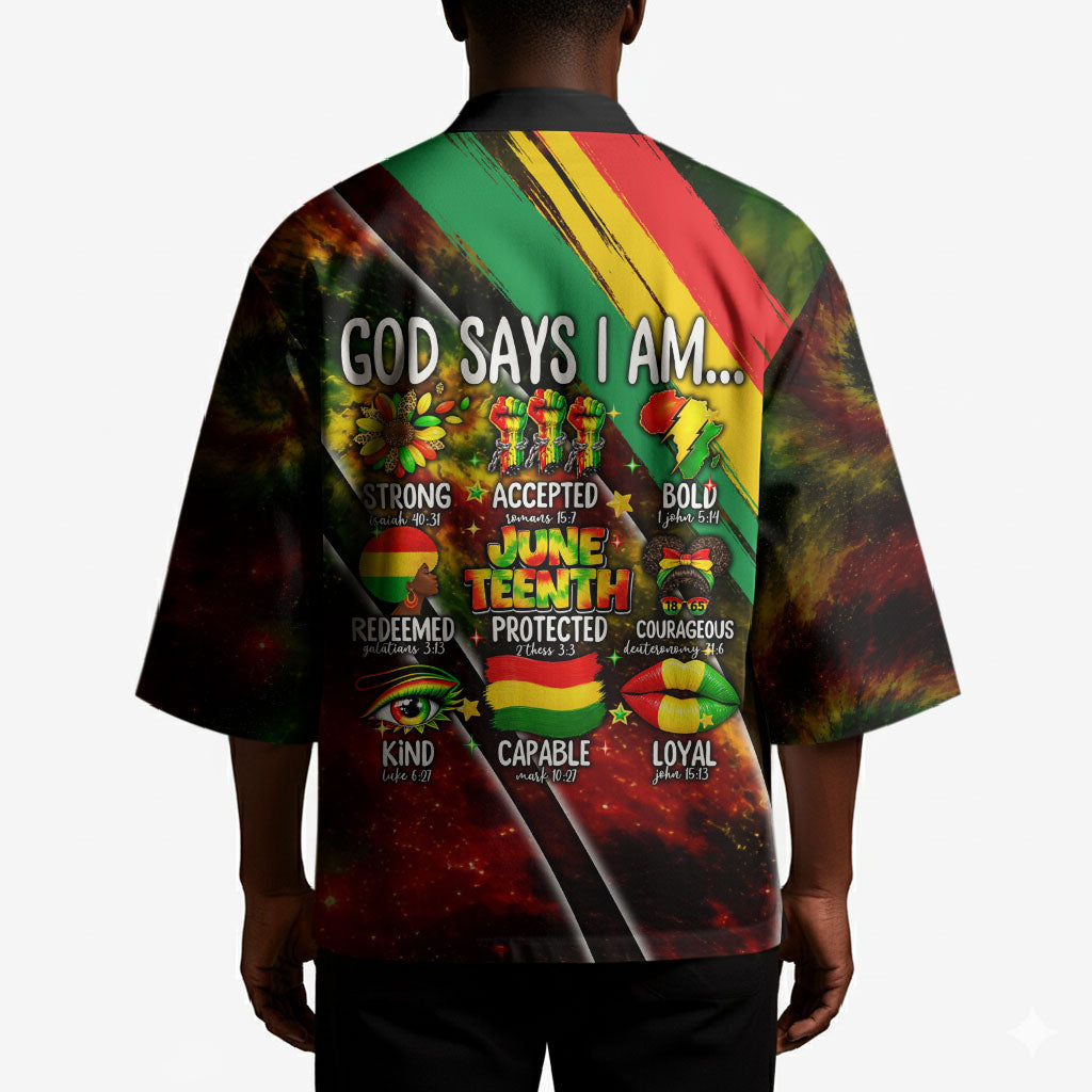 Juneteenth God Says I Am Christian Freedom Kimono Pan African Flag Colors Tie Dye Galaxy