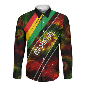 Juneteenth God Says I Am Christian Freedom Long Sleeve Button Shirt Pan African Flag Colors Tie Dye Galaxy