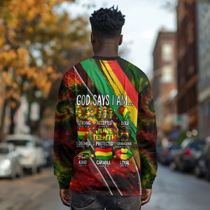Juneteenth God Says I Am Christian Freedom Long Sleeve Shirt Pan African Flag Colors Tie Dye Galaxy