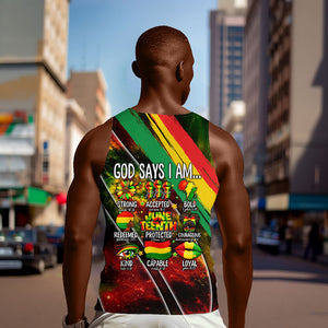 Juneteenth God Says I Am Christian Freedom Men Tank Top Pan African Flag Colors Tie Dye Galaxy