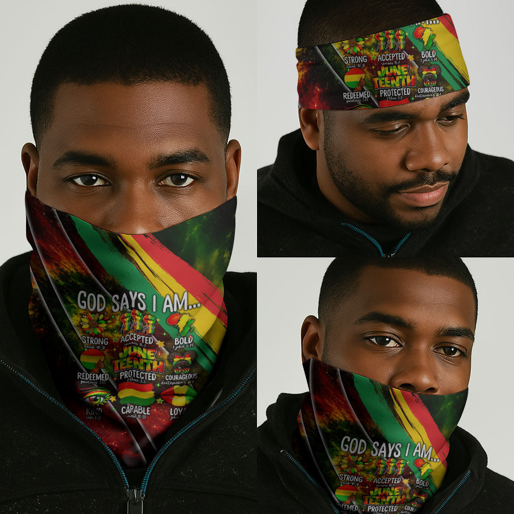 Juneteenth God Says I Am Christian Freedom Neck Gaiter Pan African Flag Colors Tie Dye Galaxy