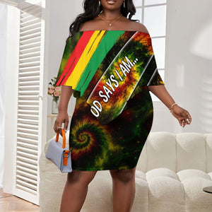 Juneteenth God Says I Am Christian Freedom Off Shoulder Short Dress Pan African Flag Colors Tie Dye Galaxy