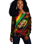 Juneteenth God Says I Am Christian Freedom Off Shoulder Sweater Pan African Flag Colors Tie Dye Galaxy
