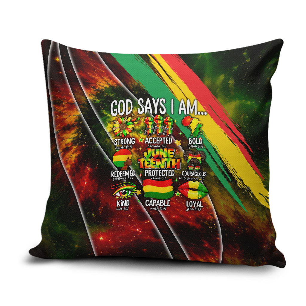 Juneteenth God Says I Am Christian Freedom Pillow Cover Pan African Flag Colors Tie Dye Galaxy