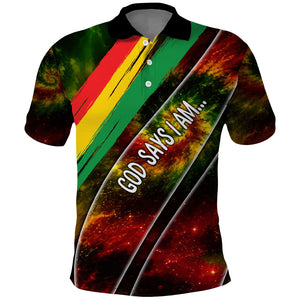 Juneteenth God Says I Am Christian Freedom Polo Shirt Pan African Flag Colors Tie Dye Galaxy