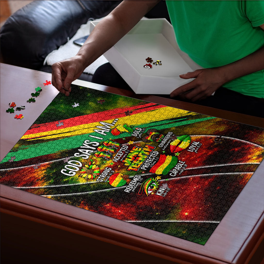 Juneteenth God Says I Am Christian Freedom Puzzle Pan African Flag Colors Tie Dye Galaxy