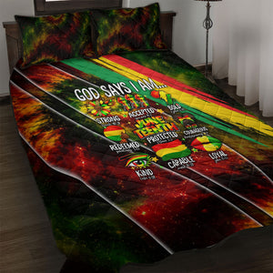 Juneteenth God Says I Am Christian Freedom Quilt Bed Set Pan African Flag Colors Tie Dye Galaxy