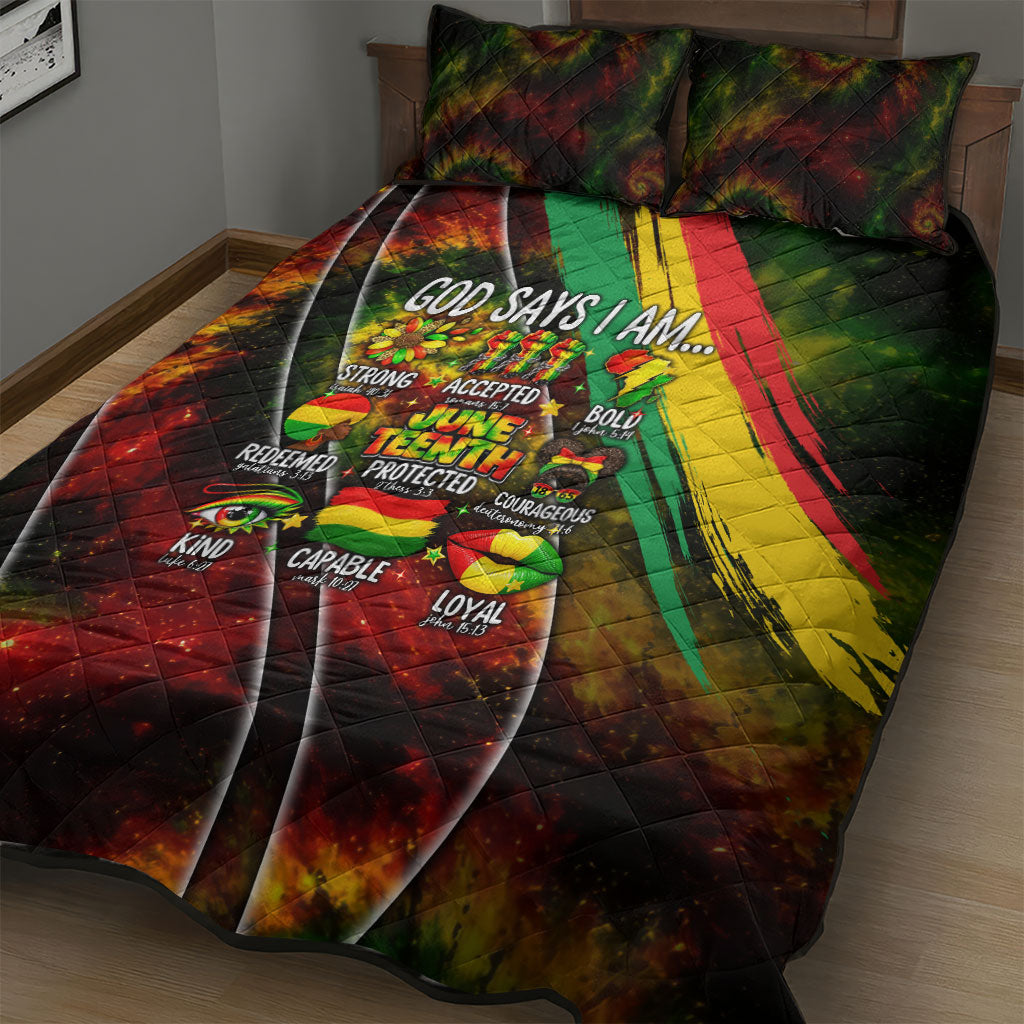 Juneteenth God Says I Am Christian Freedom Quilt Bed Set Pan African Flag Colors Tie Dye Galaxy
