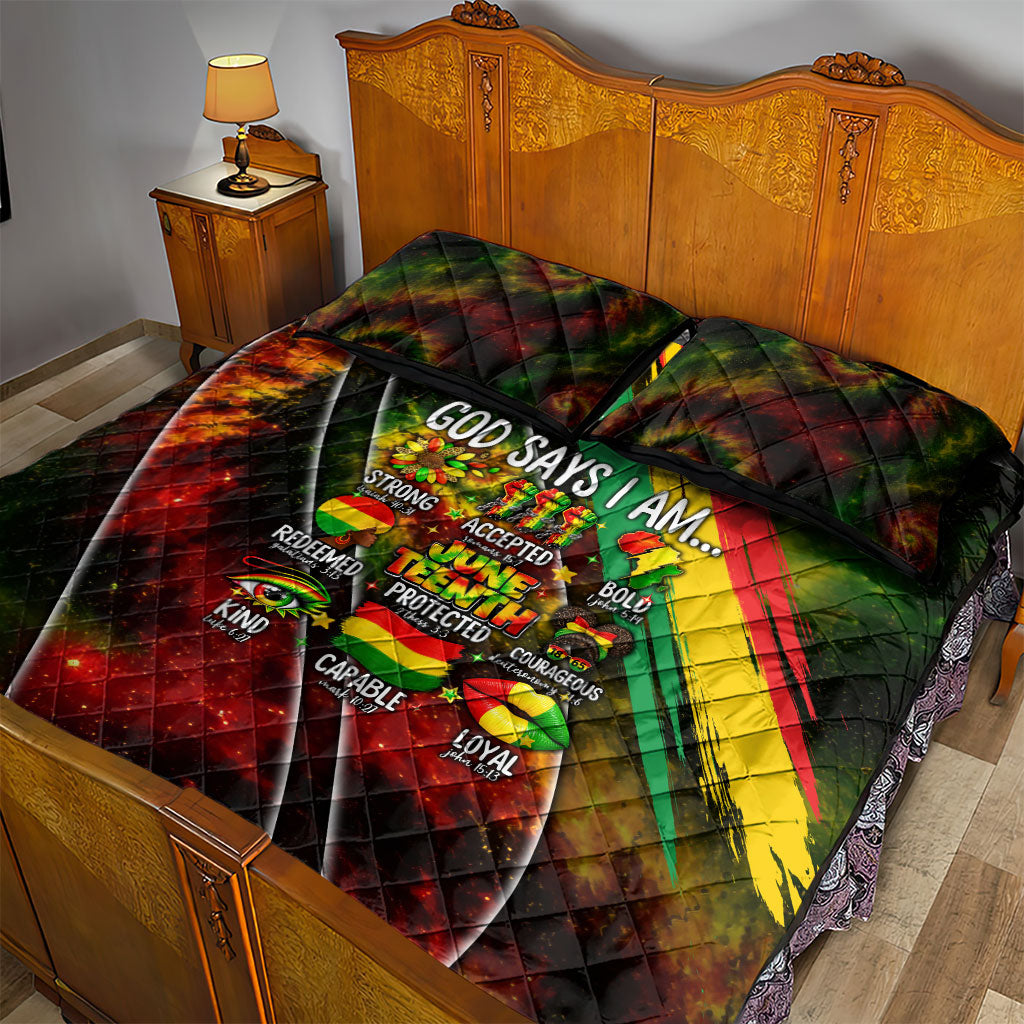 Juneteenth God Says I Am Christian Freedom Quilt Bed Set Pan African Flag Colors Tie Dye Galaxy