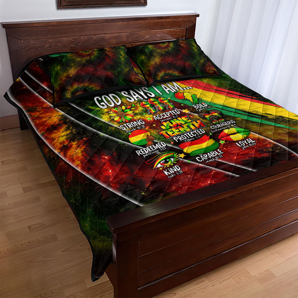 Juneteenth God Says I Am Christian Freedom Quilt Bed Set Pan African Flag Colors Tie Dye Galaxy