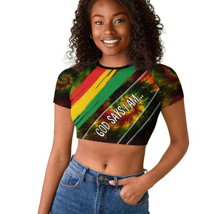 Juneteenth God Says I Am Christian Freedom Raglan Cropped T shirt Pan African Flag Colors Tie Dye Galaxy