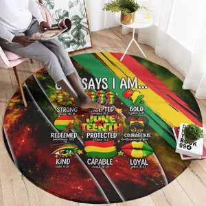 Juneteenth God Says I Am Christian Freedom Round Carpet Pan African Flag Colors Tie Dye Galaxy