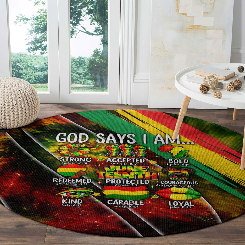 Juneteenth God Says I Am Christian Freedom Round Carpet Pan African Flag Colors Tie Dye Galaxy