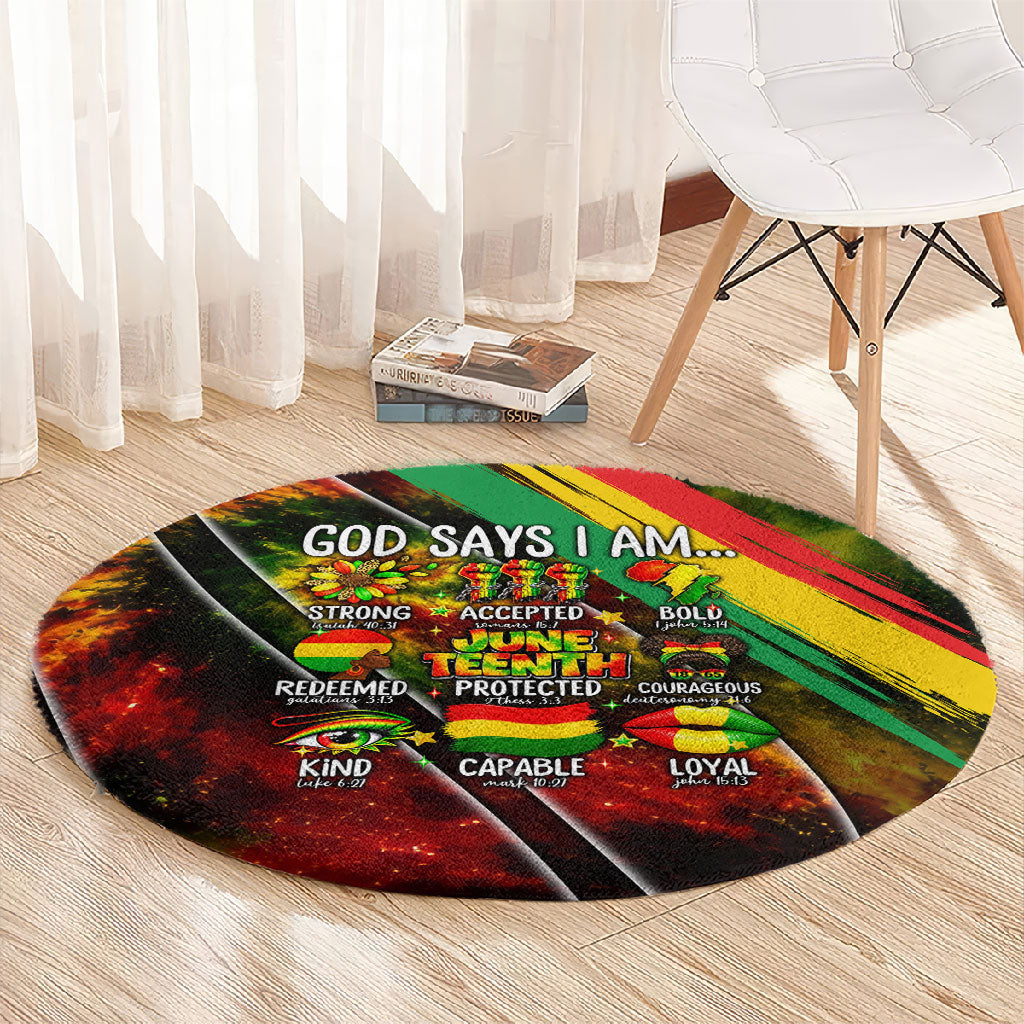 Juneteenth God Says I Am Christian Freedom Round Carpet Pan African Flag Colors Tie Dye Galaxy