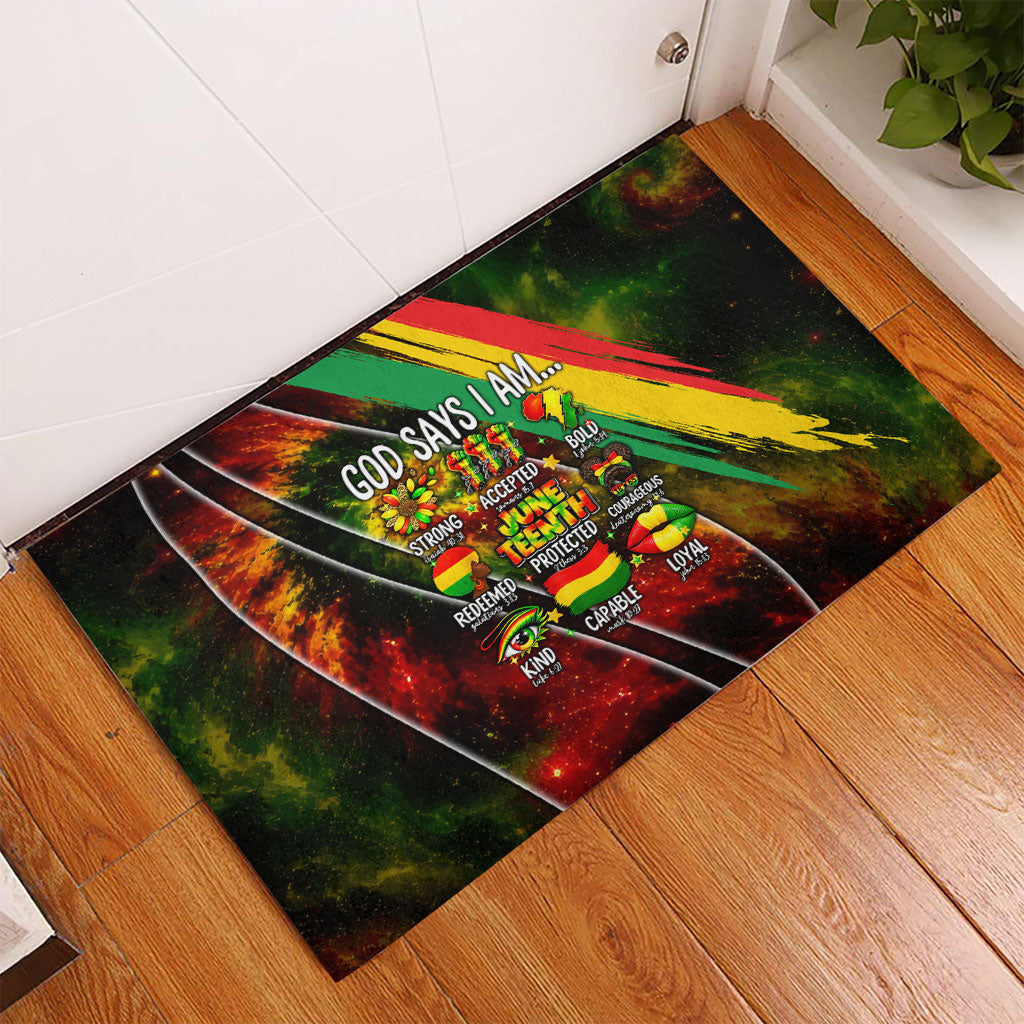 Juneteenth God Says I Am Christian Freedom Rubber Doormat Pan African Flag Colors Tie Dye Galaxy