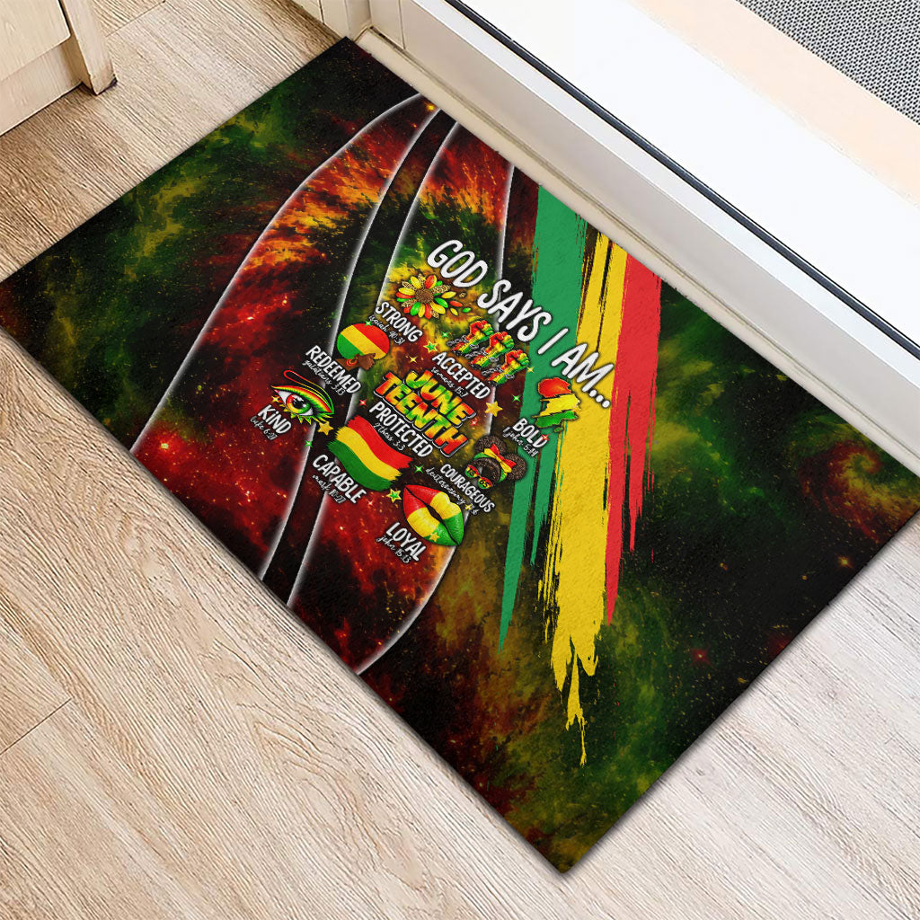 Juneteenth God Says I Am Christian Freedom Rubber Doormat Pan African Flag Colors Tie Dye Galaxy