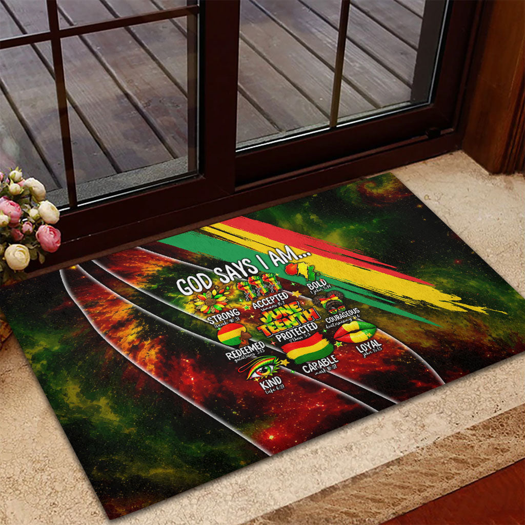 Juneteenth God Says I Am Christian Freedom Rubber Doormat Pan African Flag Colors Tie Dye Galaxy