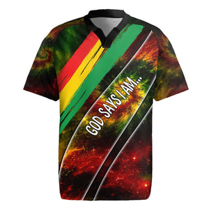 Juneteenth God Says I Am Christian Freedom Rugby Jersey Pan African Flag Colors Tie Dye Galaxy