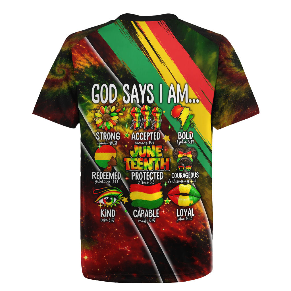Juneteenth God Says I Am Christian Freedom Rugby Jersey Pan African Flag Colors Tie Dye Galaxy
