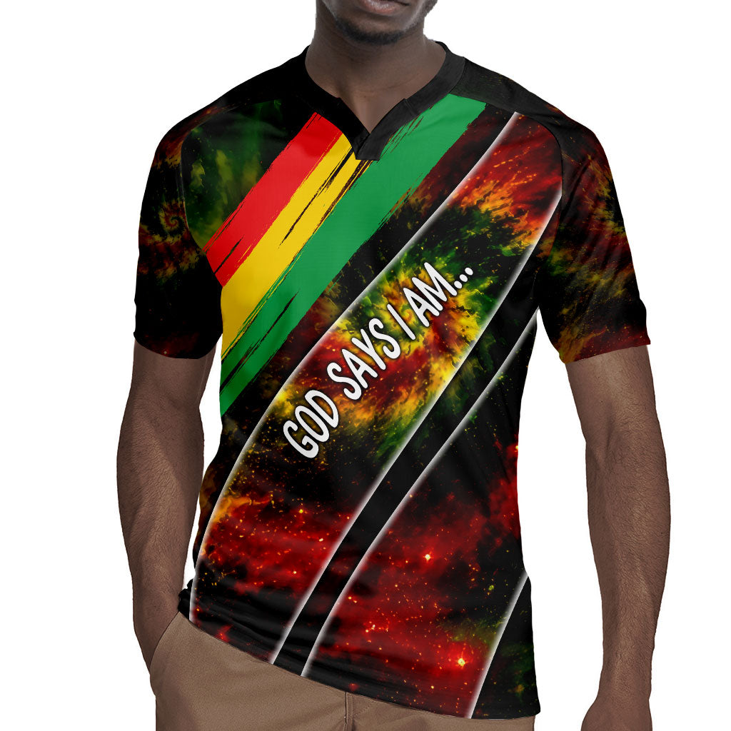 Juneteenth God Says I Am Christian Freedom Rugby Jersey Pan African Flag Colors Tie Dye Galaxy