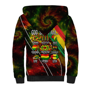 Juneteenth God Says I Am Christian Freedom Sherpa Hoodie Pan African Flag Colors Tie Dye Galaxy