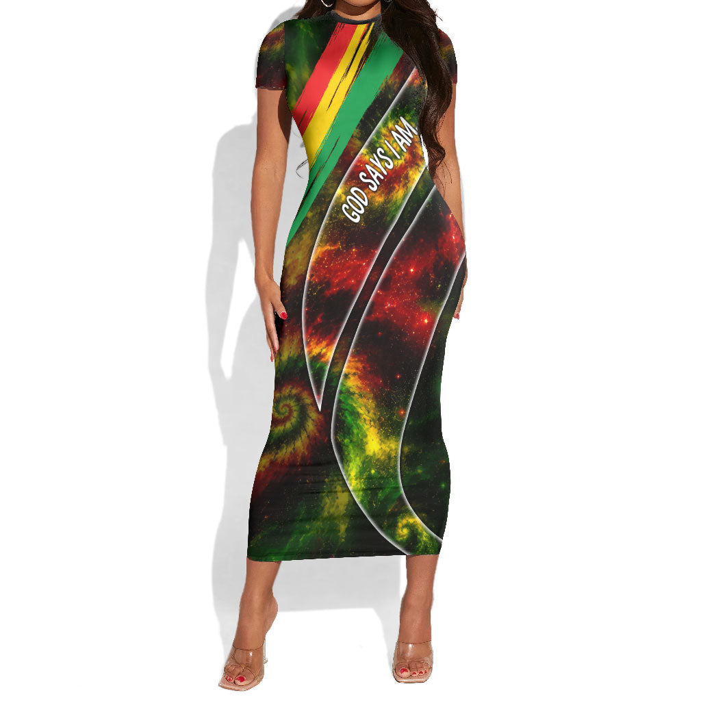 Juneteenth God Says I Am Christian Freedom Short Sleeve Bodycon Dress Pan African Flag Colors Tie Dye Galaxy