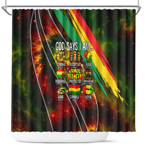 Juneteenth God Says I Am Christian Freedom Shower Curtain Pan African Flag Colors Tie Dye Galaxy