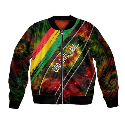 Juneteenth God Says I Am Christian Freedom Sleeve Zip Bomber Jacket Pan African Flag Colors Tie Dye Galaxy