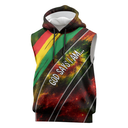 Juneteenth God Says I Am Christian Freedom Sleeveless Hoodie Pan African Flag Colors Tie Dye Galaxy