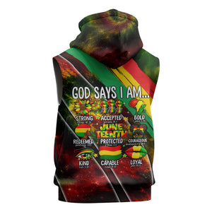 Juneteenth God Says I Am Christian Freedom Sleeveless Hoodie Pan African Flag Colors Tie Dye Galaxy