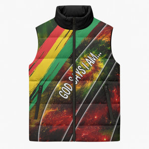 Juneteenth God Says I Am Christian Freedom Sleeveless Puffer Jacket Pan African Flag Colors Tie Dye Galaxy