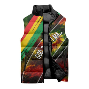 Juneteenth God Says I Am Christian Freedom Sleeveless Puffer Jacket Pan African Flag Colors Tie Dye Galaxy