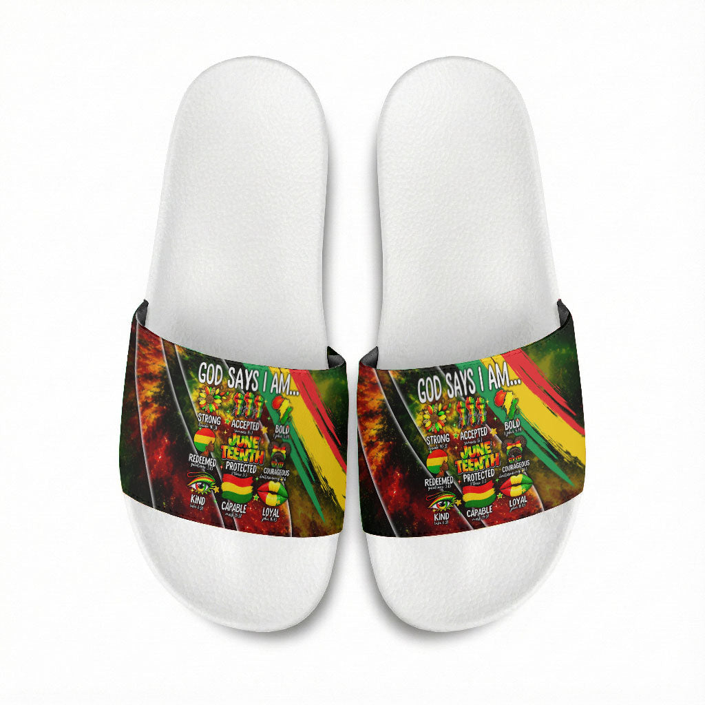Juneteenth God Says I Am Christian Freedom Slide Sandals Pan African Flag Colors Tie Dye Galaxy