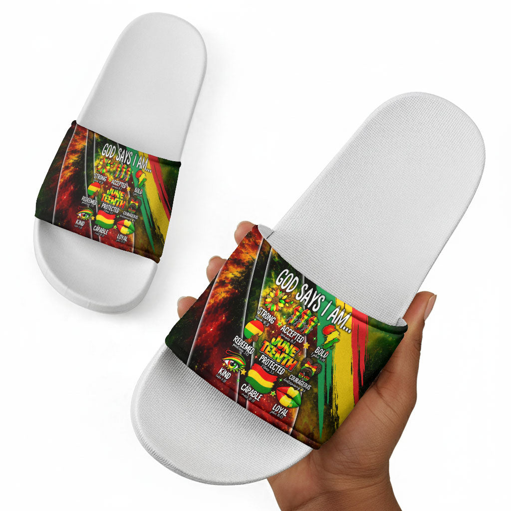 Juneteenth God Says I Am Christian Freedom Slide Sandals Pan African Flag Colors Tie Dye Galaxy