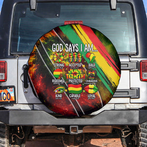 Juneteenth God Says I Am Christian Freedom Spare Tire Cover Pan African Flag Colors Tie Dye Galaxy