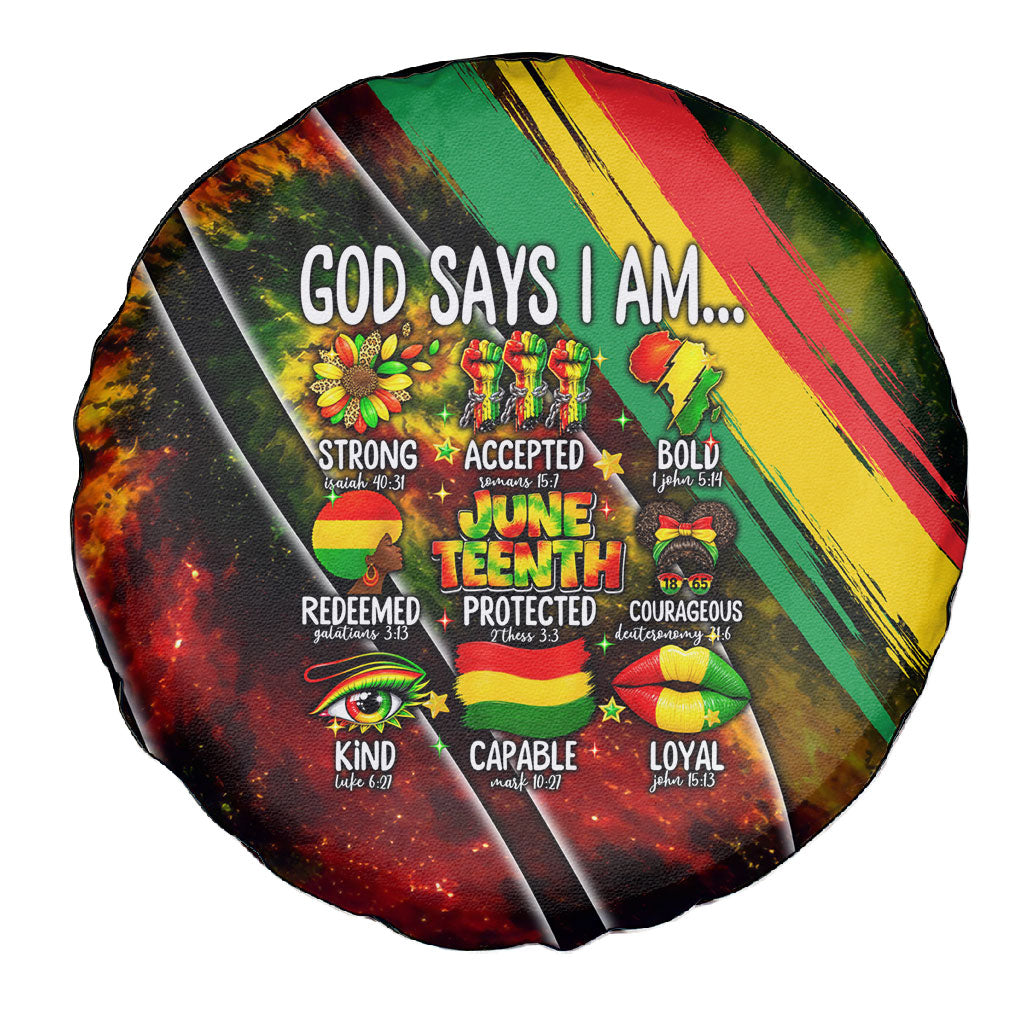 Juneteenth God Says I Am Christian Freedom Spare Tire Cover Pan African Flag Colors Tie Dye Galaxy