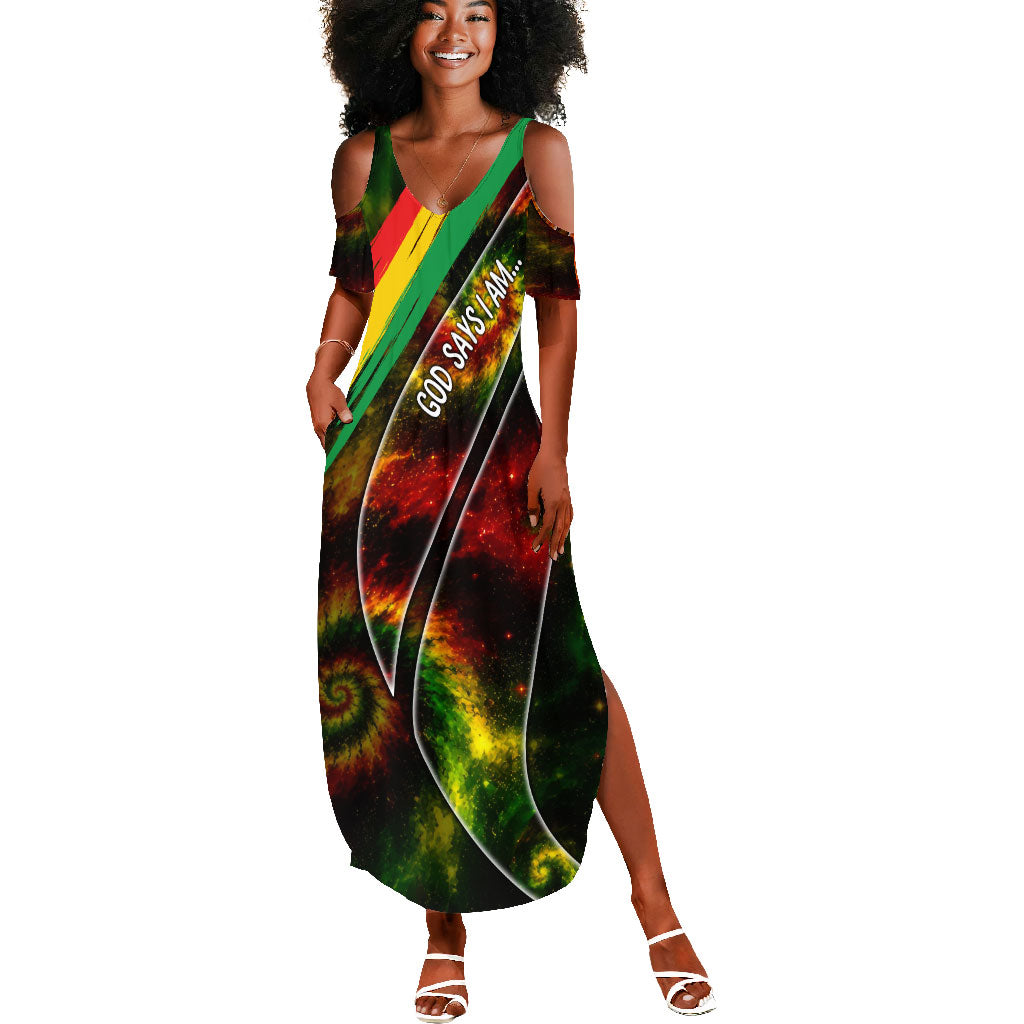 Juneteenth God Says I Am Christian Freedom Summer Maxi Dress Pan African Flag Colors Tie Dye Galaxy