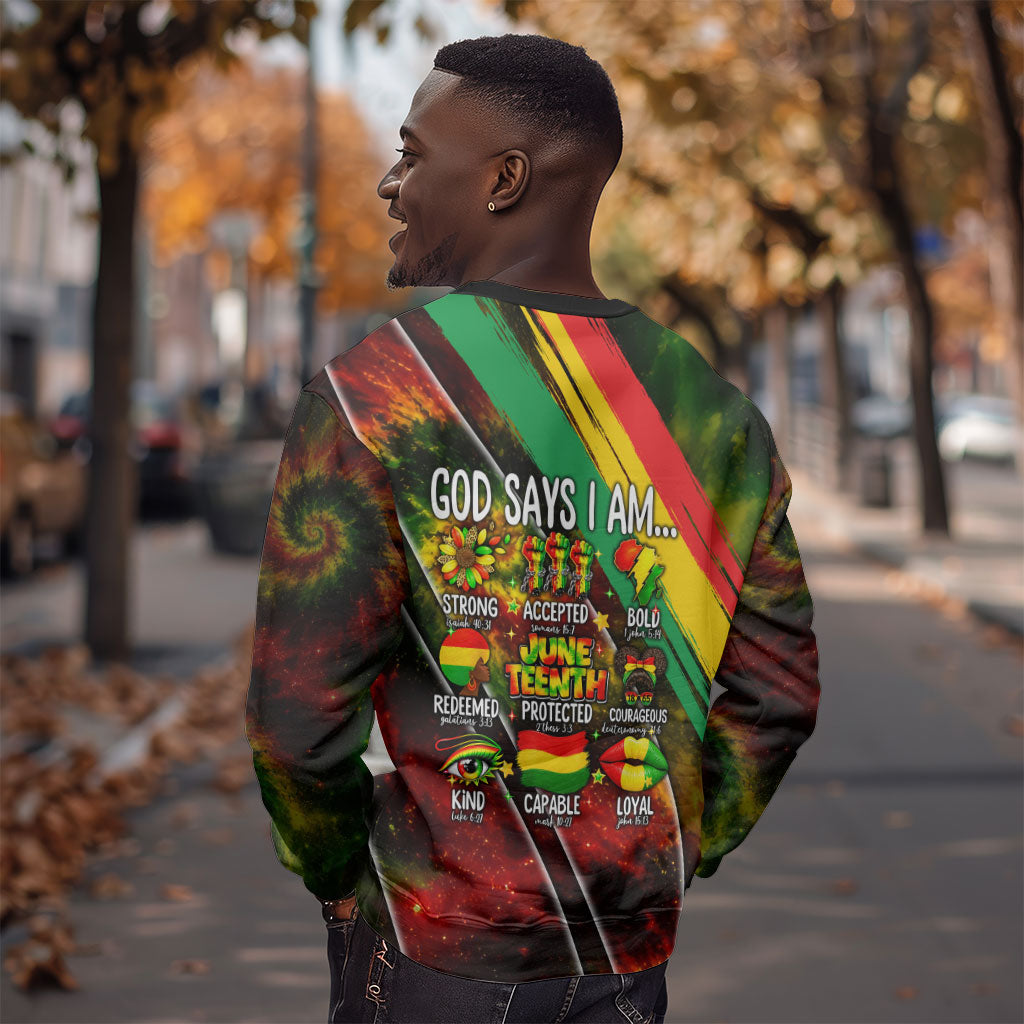 Juneteenth God Says I Am Christian Freedom Sweatshirt Pan African Flag Colors Tie Dye Galaxy